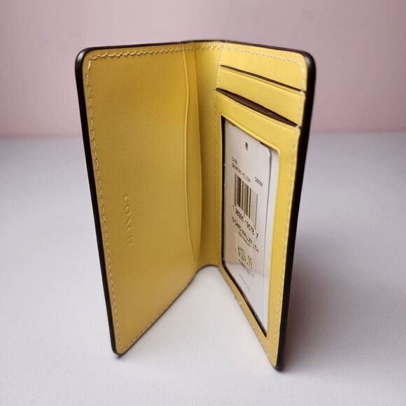 NWT Coach Id License Credit Card Wallet Refined Calf Leather Yellow CJ728 - Picture 2 of 3